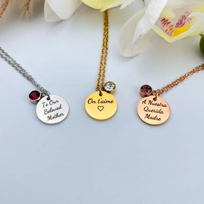 Personalized Disc and Birthstone Necklace