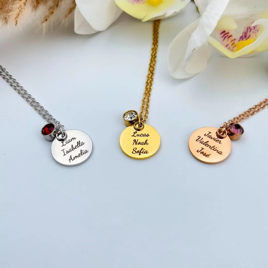 Personalized Disc and Birthstone Necklace